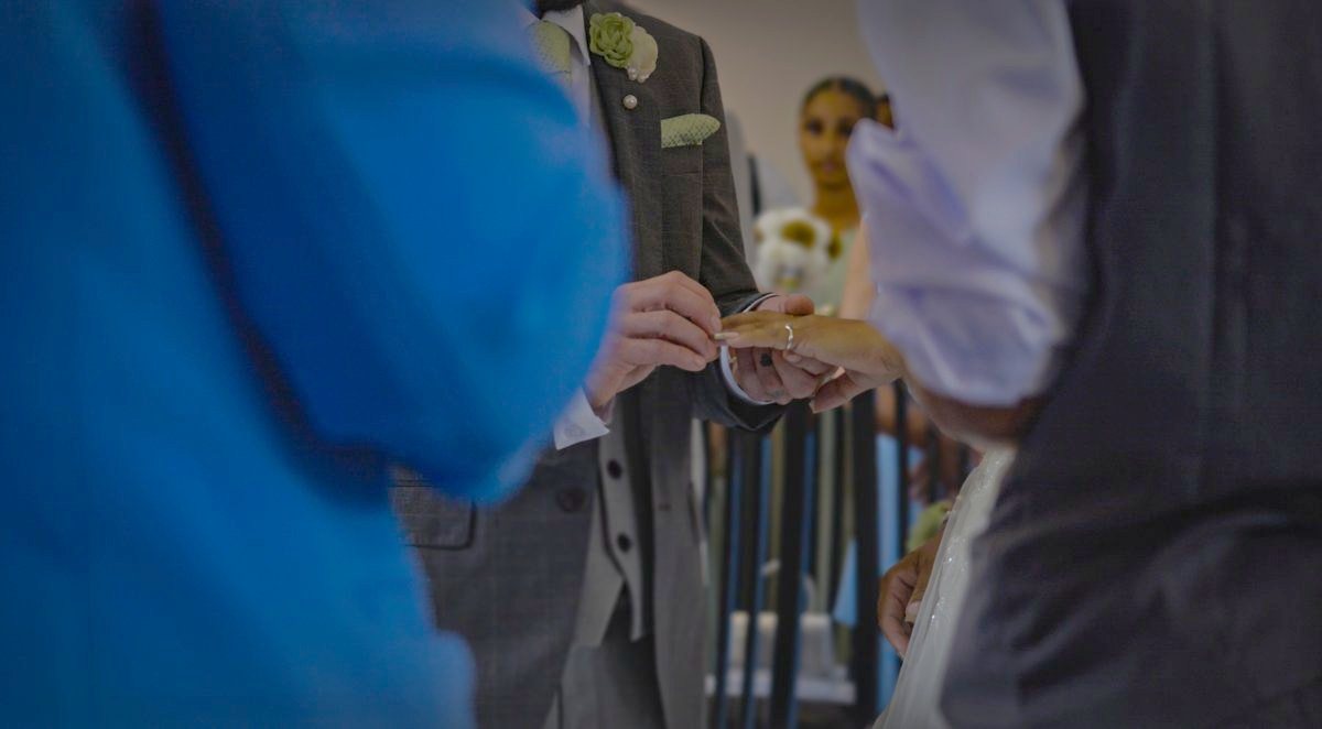 Exchanging rings during the ceremony